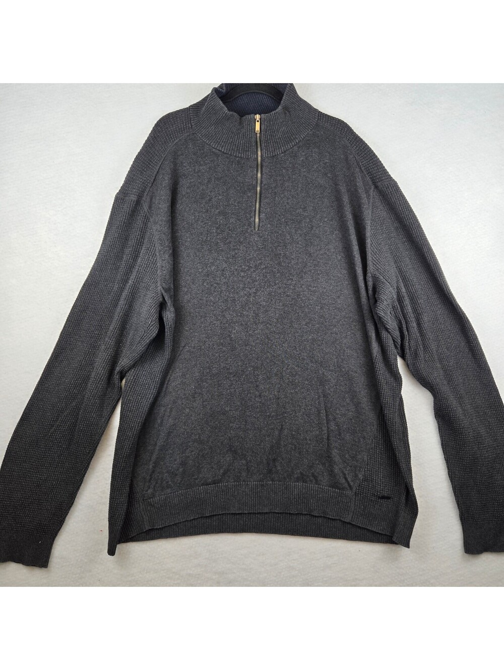 Gray Half Zip Knit Sweater Pullover 4XLT Oversized Waffle Knit Sleeve